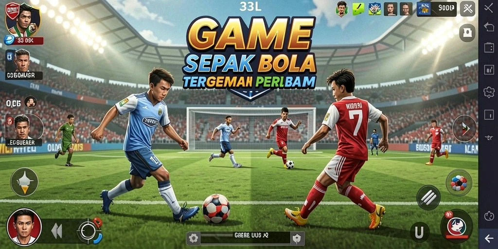 Screenshot 33L menampilkan aksi pertandingan sepak bola yang mendebarkan.