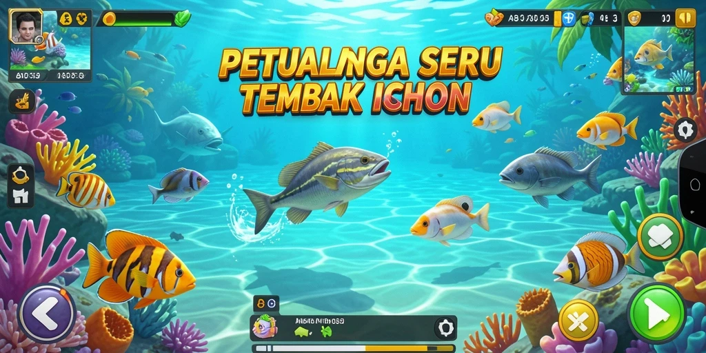 Tampilan gameplay Tembak Ikan yang menarik dan penuh warna.