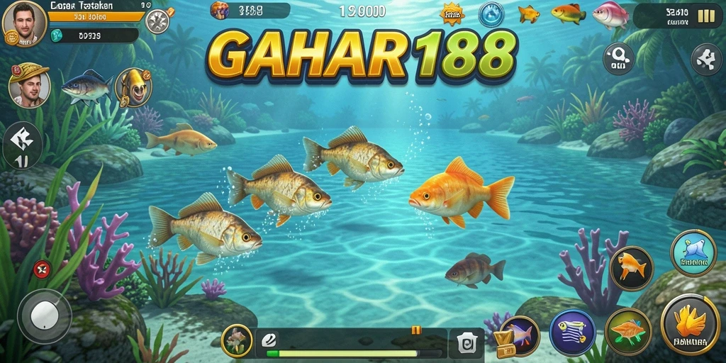 Tampilan gameplay <strong>GAHAR188</strong> yang menarik dan penuh warna saat memancing.