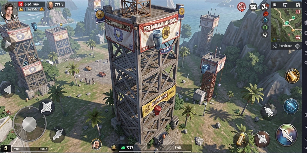 Screenshot gameplay L777 menampilkan aksi strategis menara pertahanan.
