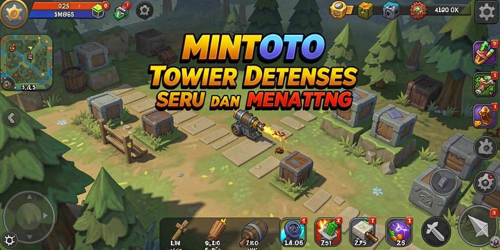 Tampilan gameplay MINTOTO yang seru dalam pertempuran Tower Defense.