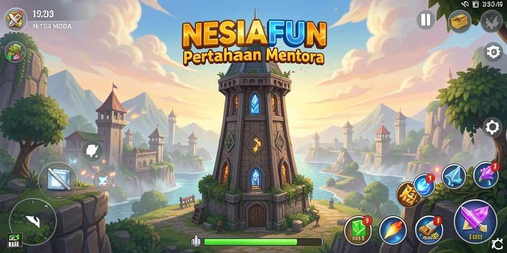 Tampilan gameplay NESIAFUN menyoroti strategi menara yang menegangkan.