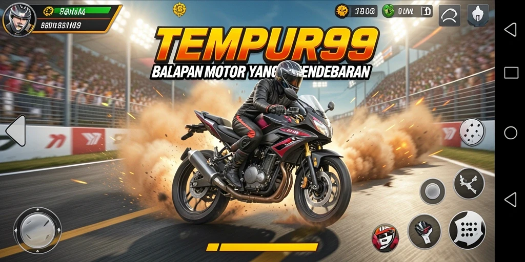 Gameplay seru balapan motor di TEMPUR99 dengan grafis menawan.